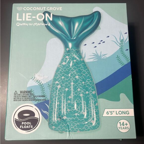 Coconut Grove Lie On Adult Pool Float Teal Mermaid Tail (Length 6.5ft) - Picture 1 of 6